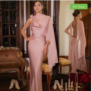 Elegant One-Shoulder Pink Satin Evening Gown